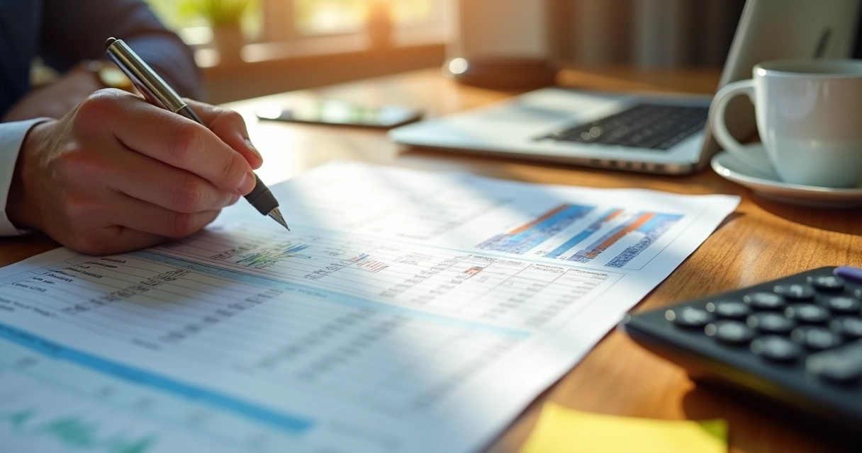 Planilha com dados de clientes sendo revisada por contador 