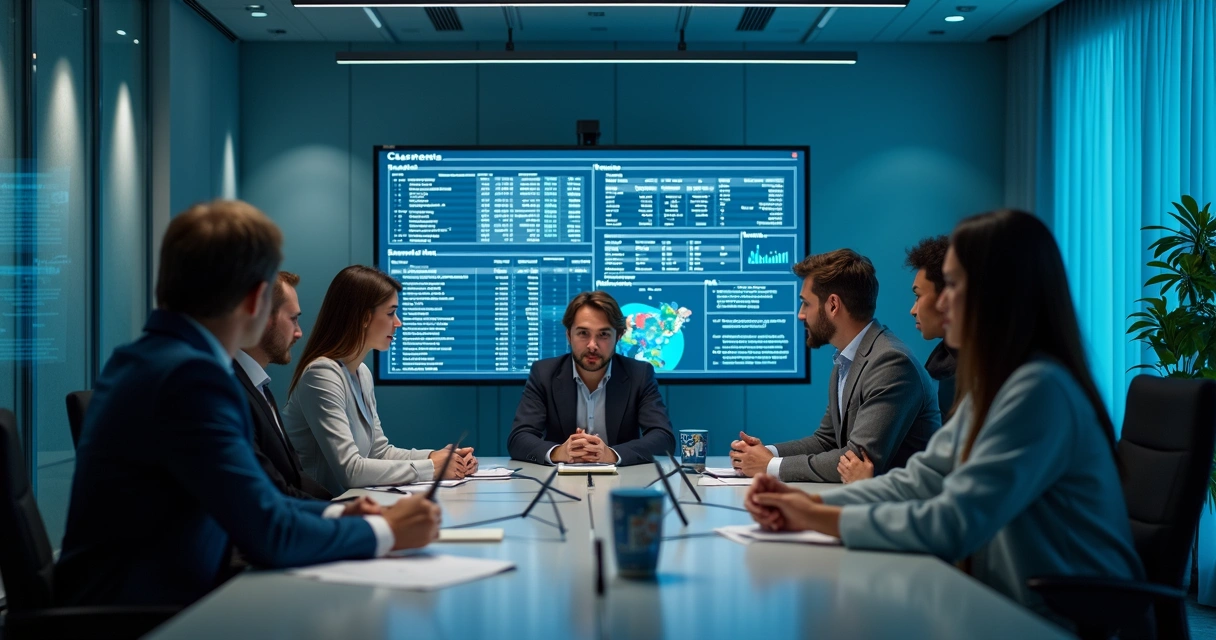 Equipe analisando dados de clientes em tela de computador 