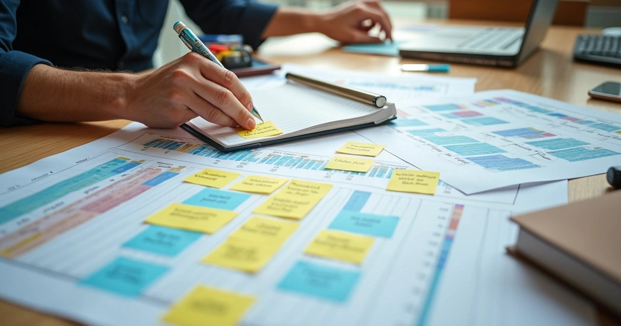 Painel com notas, gráficos e falas sobre clima organizacional