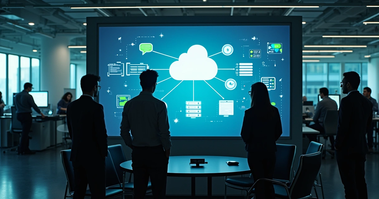 Equipe de TI analisando integração híbrida em nuvem 