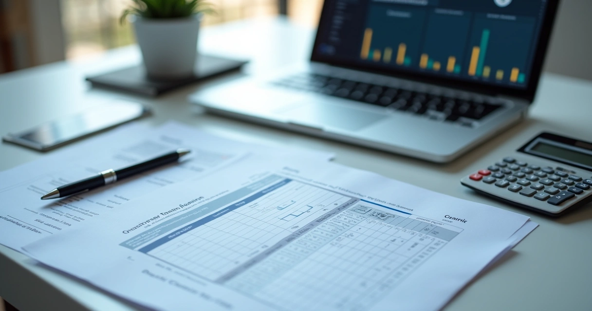 Documentos com CNAE e calculadora em mesa de escritório