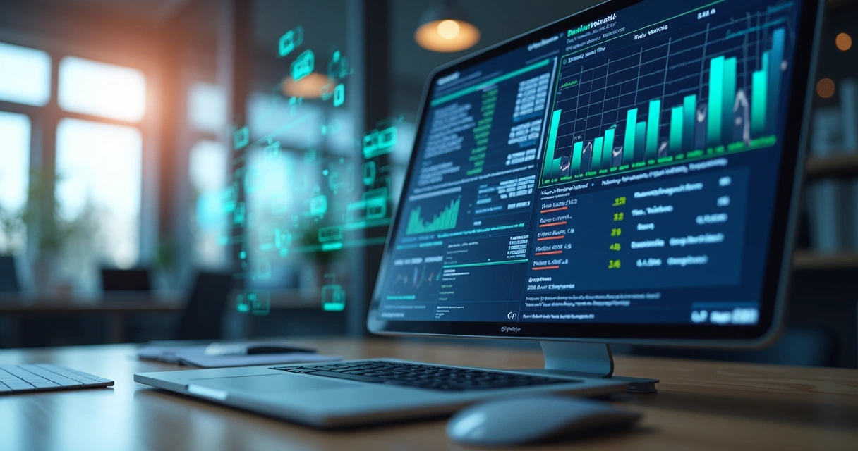 Tela de computador exibindo códigos do CST com gráficos e dados fiscais detalhados ao fundo 
