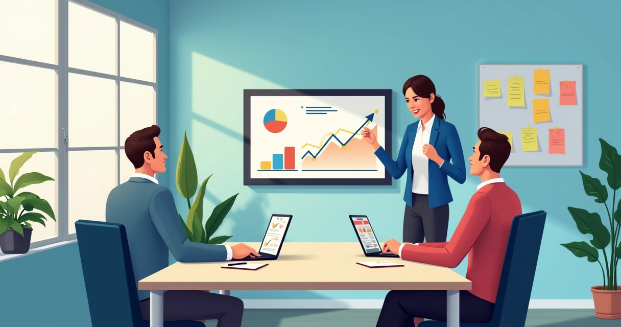 Gerentes analisando gráficos de receita com parceiros 