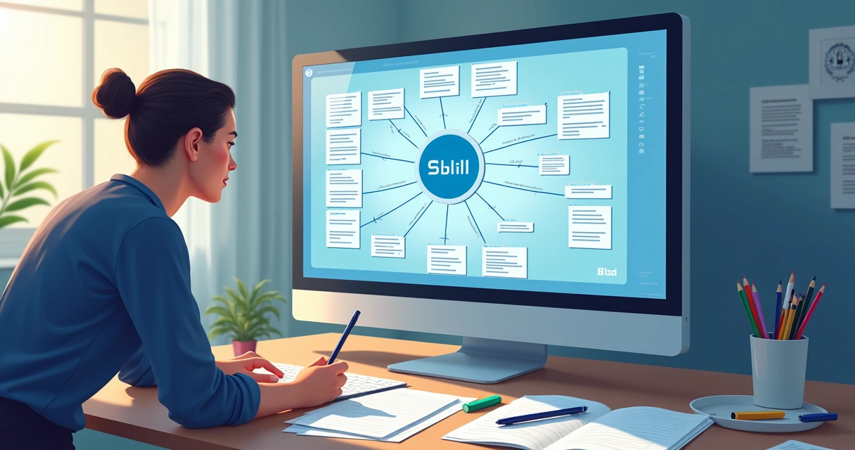 Pessoa analisando mapa de competências profissionais em computador 