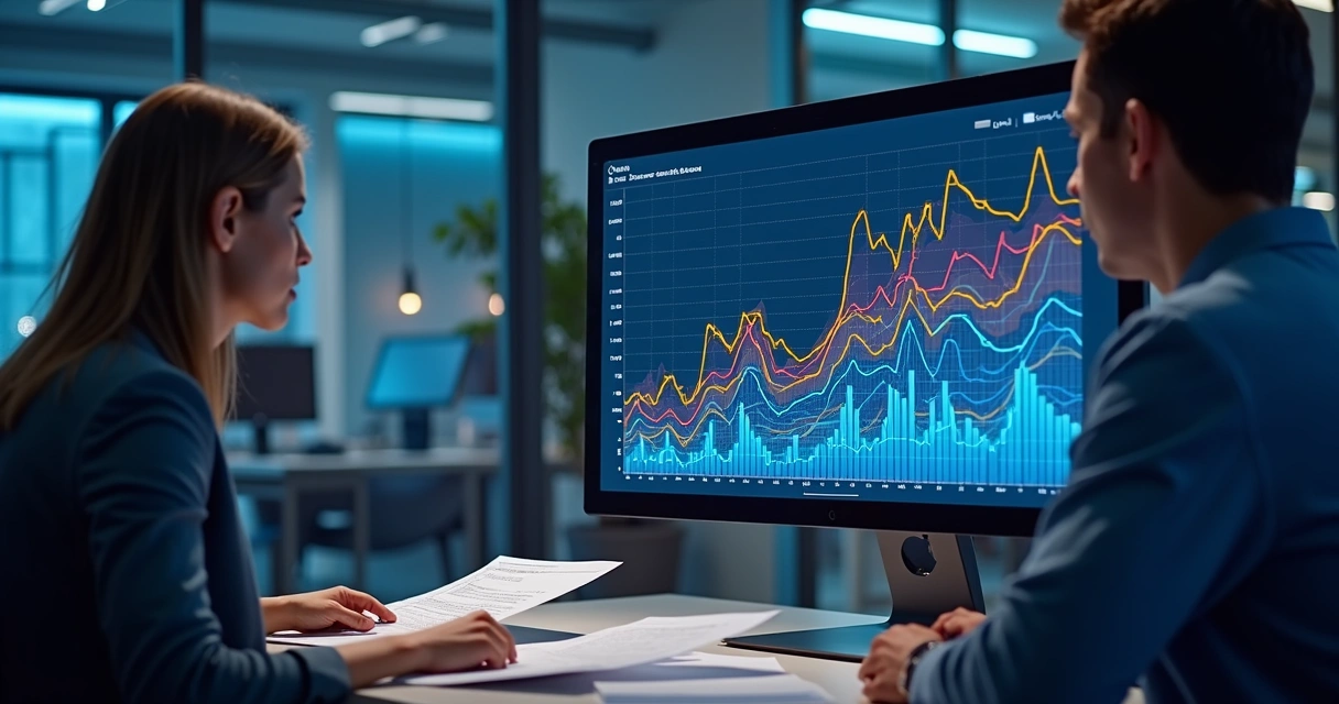 Gráfico colorido mostra análise de dados de acesso em tela de computador 