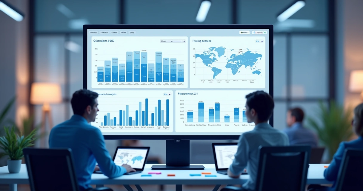 Painel digital analisando dados comportamentais com gráficos e pipeline de vendas