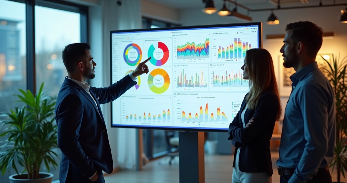 Equipe analisando dados de comportamento digital de clientes em telas de computador 