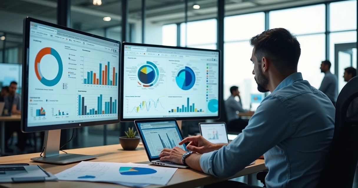 Analista observa gráficos de comportamento de público 