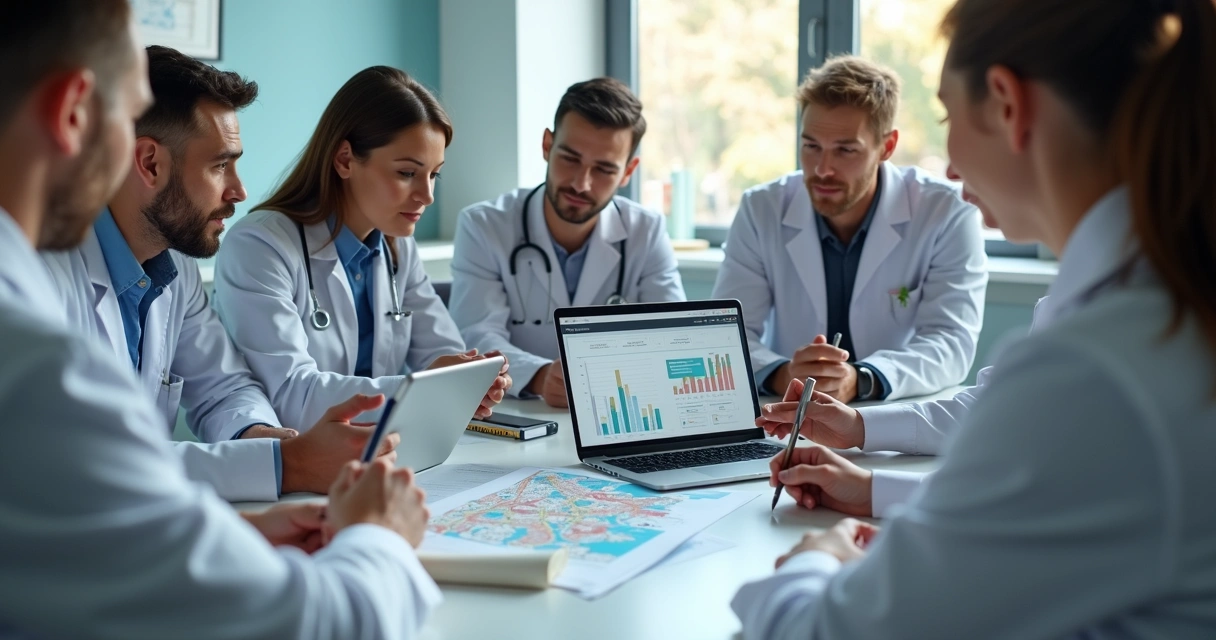 Dentista analisando concorrentes em painéis de dados 