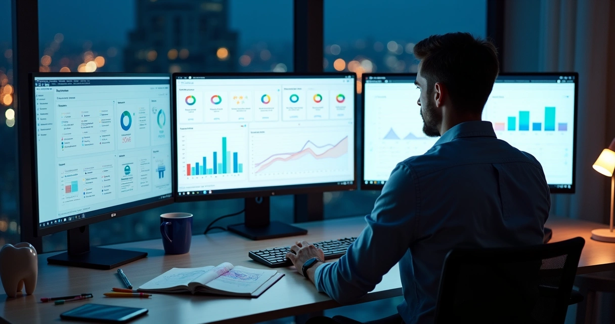 Gestor de clínica odontológica analisando painel comparando presença digital de concorrentes 