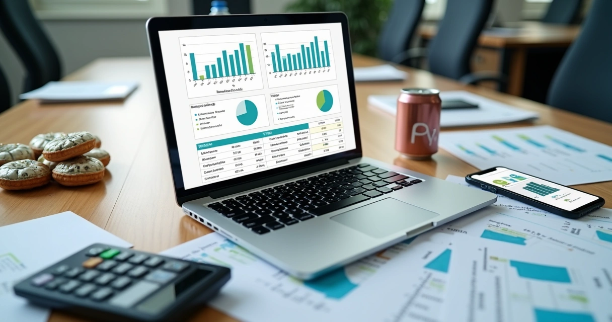 Painel de análise de consumo de mercado interno em escritório 