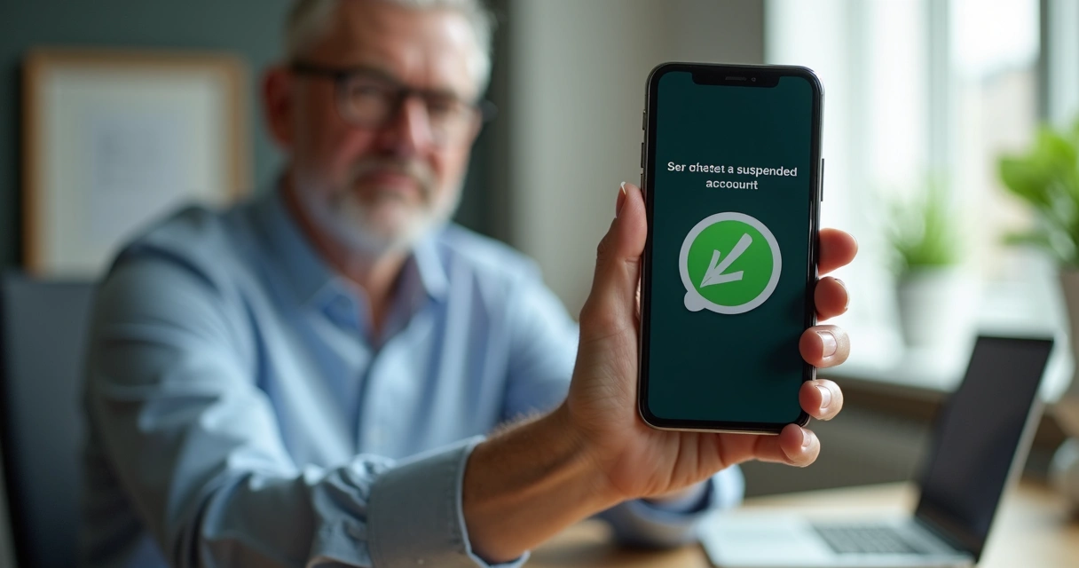 Pessoa analisando tela de celular com WhatsApp bloqueado em mãos 