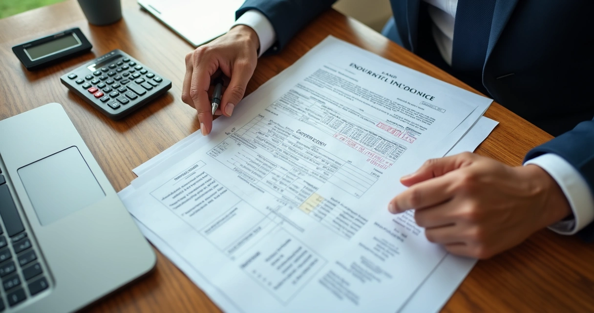 Documentos bancários e calculadora sobre mesa de escritório
