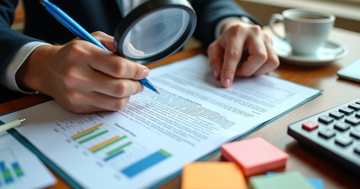 Pessoa analisando contrato de empréstimo com calculadora ao lado