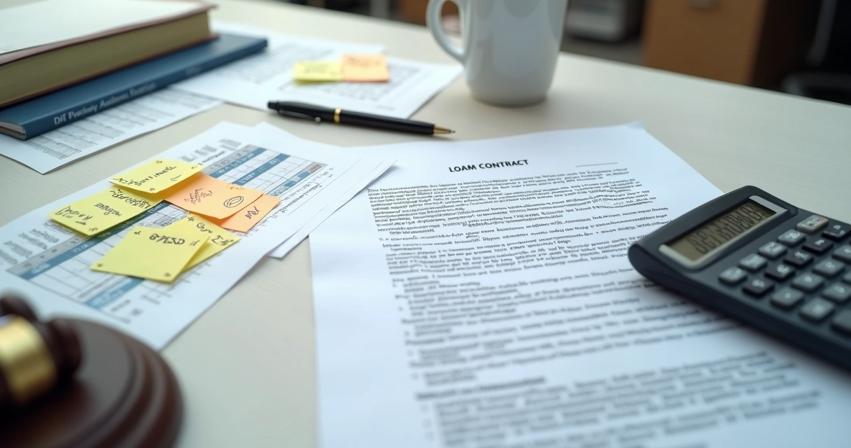 Documentos financeiros e calculadora sobre mesa de escritório 