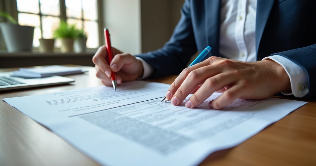 Empresário analisando contrato de serviço com documentos fiscais sobre a mesa