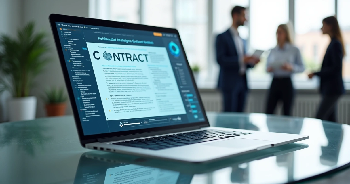 Contrato em análise por inteligência artificial na tela de notebook 