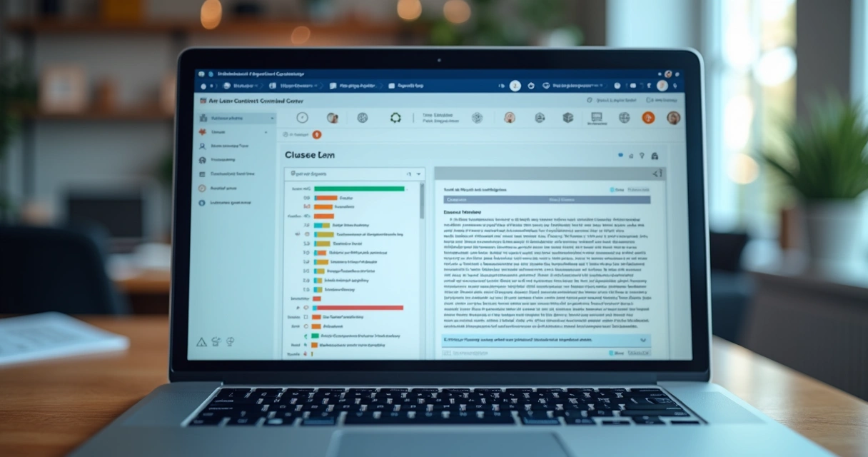 Interface moderna com IA analisando cláusulas contratuais. 