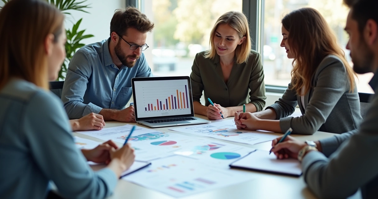 Equipe reunida em sala analisando resultados de conversão de e-commerce 