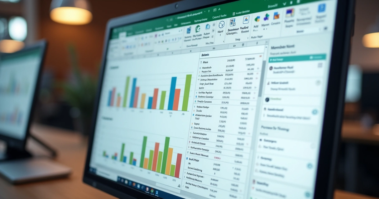 Planilha Excel mostrando gráficos e análises em painel de IA 
