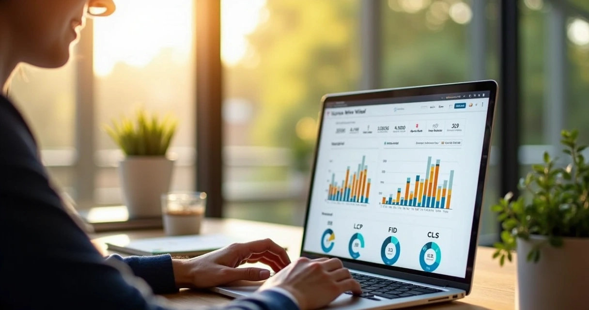 Tela com gráficos de desempenho web em notebook 