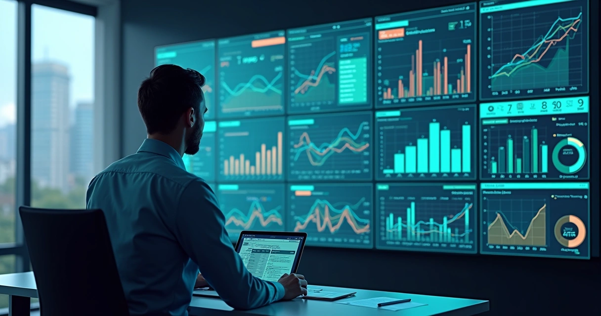 Análise de crédito com telão de dados financeiros 