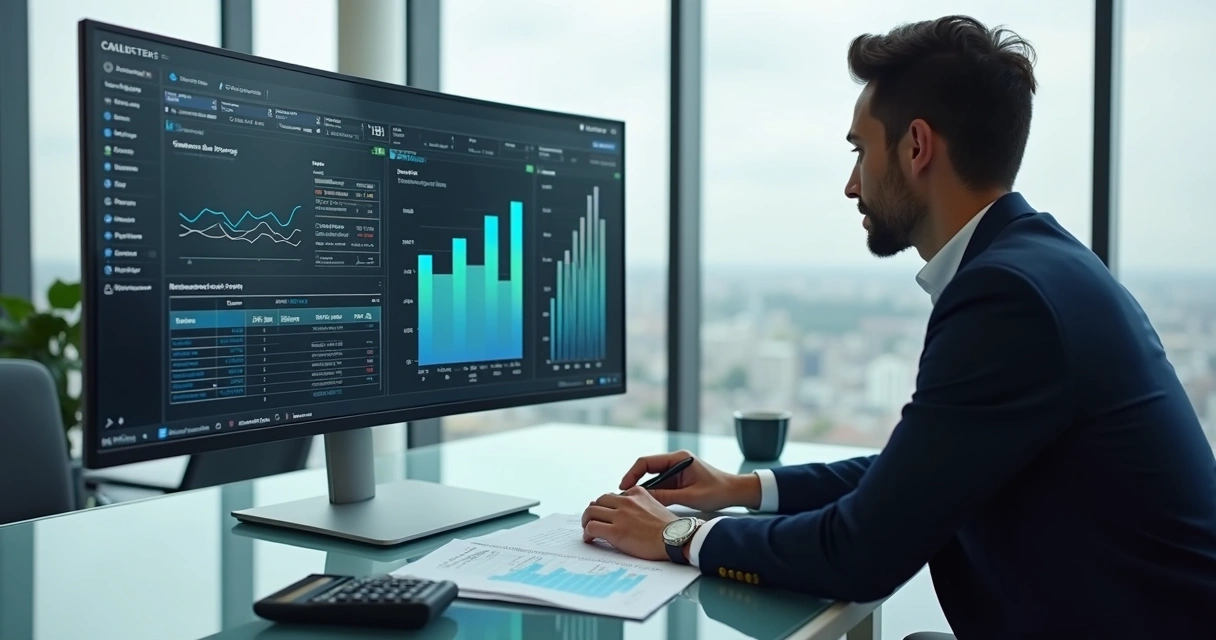 Profissional analisando dados de crédito na tela do computador 