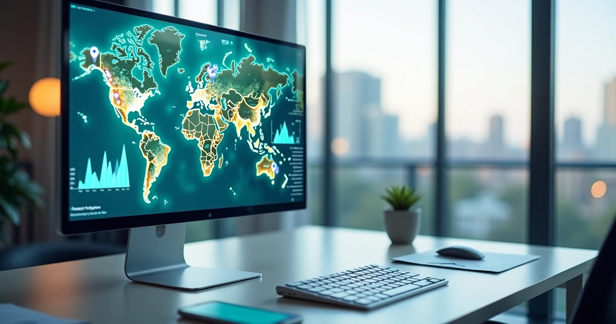 Representação de análise de crédito B2B com mapas digitais e gráficos de dados sobrepostos 