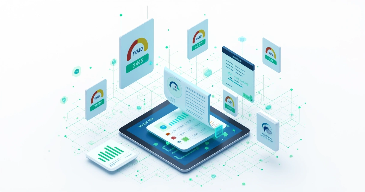Ícones de crédito e análise digital com dados financeiros
