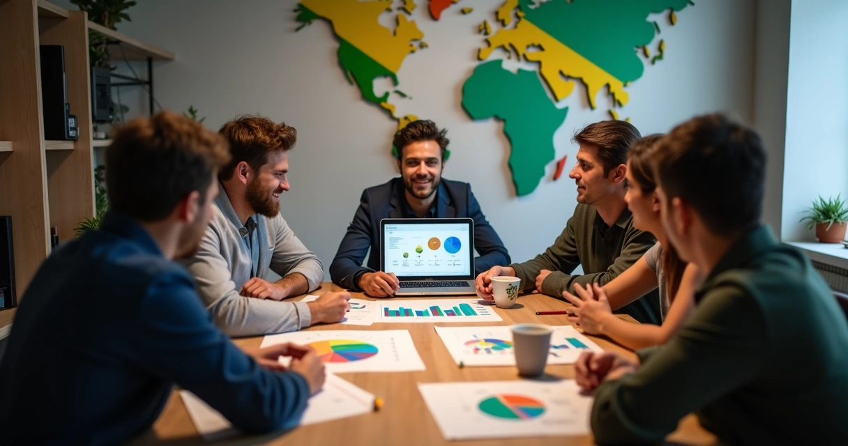 Empresários analisando gráficos de crescimento de pequenas empresas 