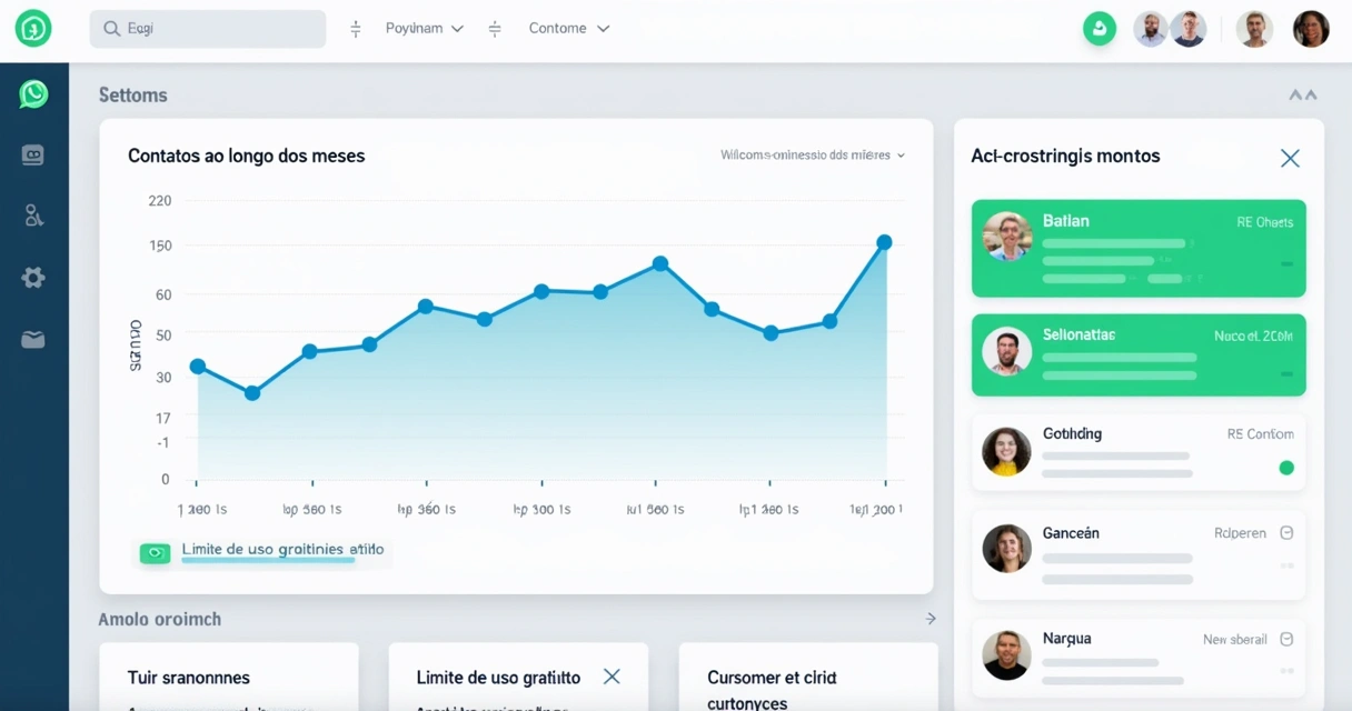 Painel mostrando o crescimento de contatos e o limite de uso em um CRM para WhatsApp