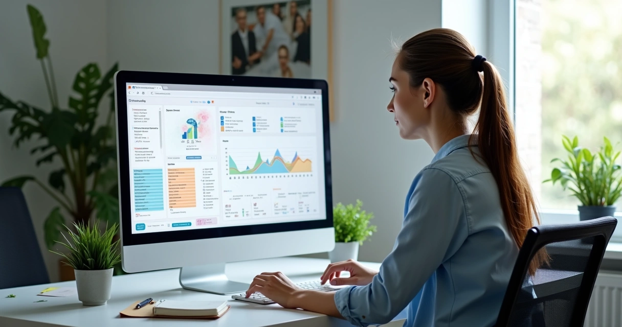 Profissional analisando dados de clientes em tela de CRM 