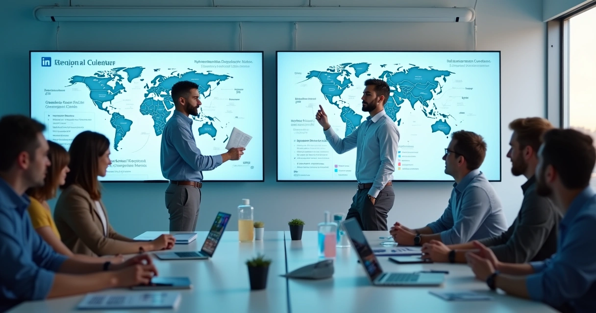 Profissionais analisando mapas culturais em reunião 