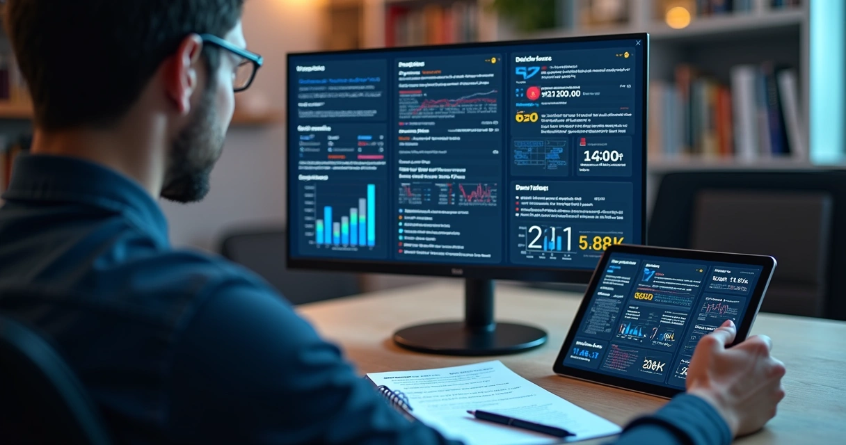 Pessoa analisando currículo com gráficos e números destacados na tela do computador 