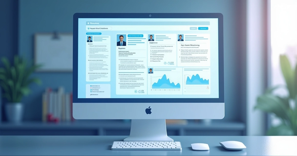 Tela de computador mostrando análise digital de currículos 