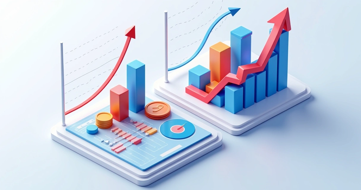 Representação visual de gráficos comparando custo-benefício de plugins de SEO e ferramentas dedicadas para PME, com cores diferentes. 