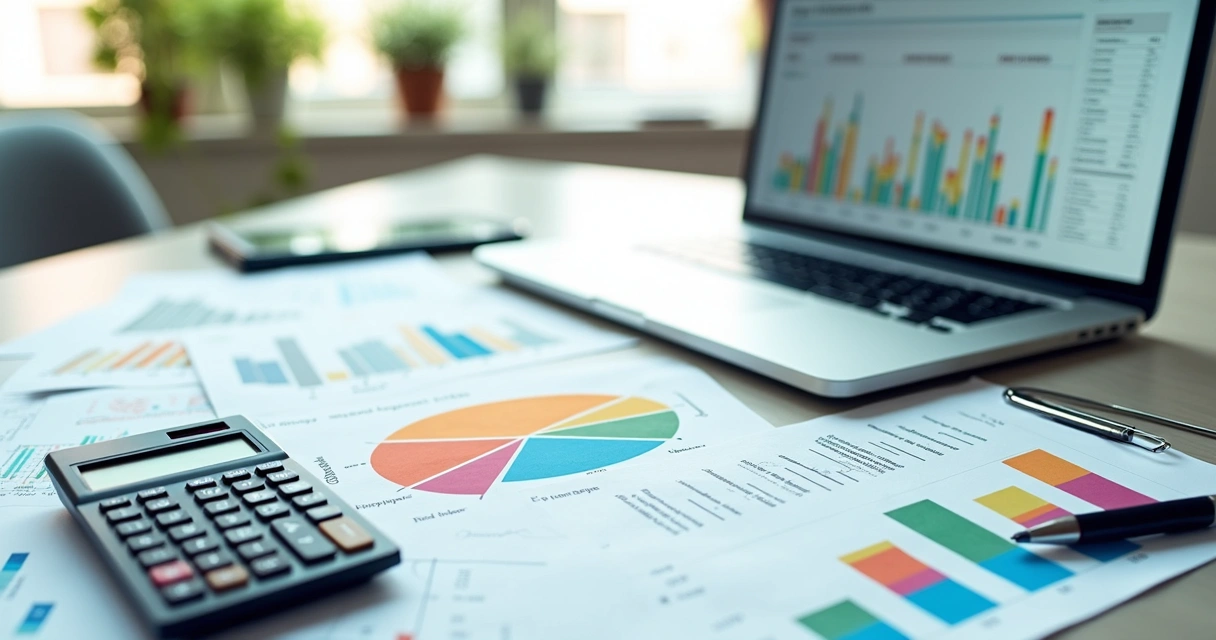Gráfico com custos empresariais e notas fiscais sobre uma mesa 