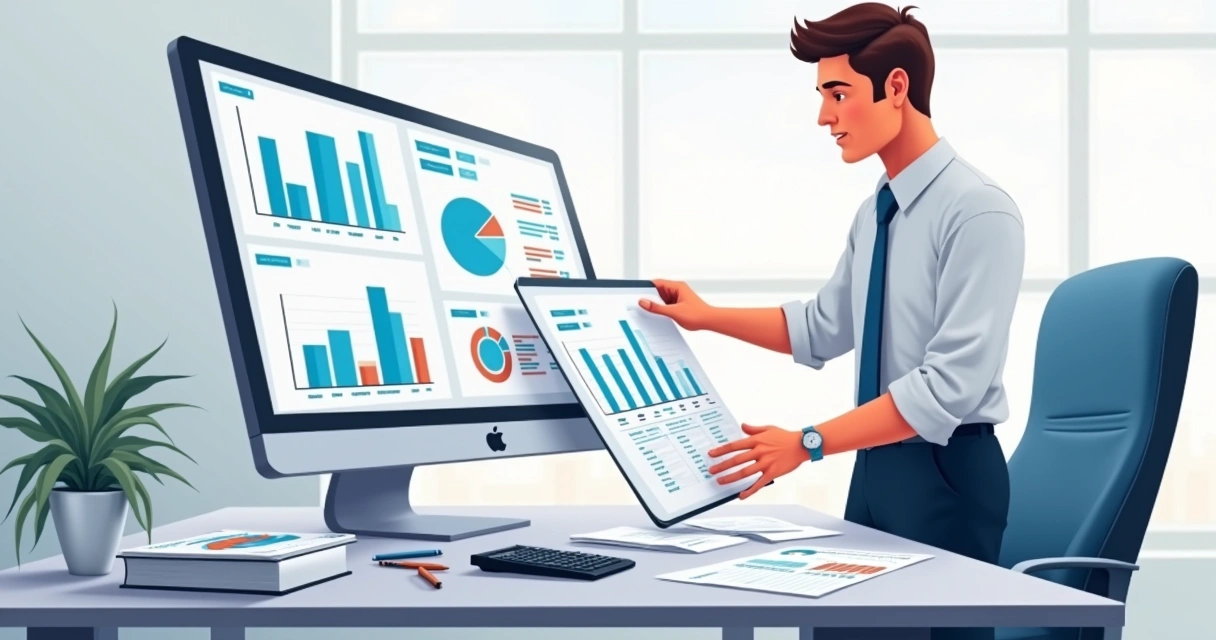 Profissional analisando gráficos de custos em computador 