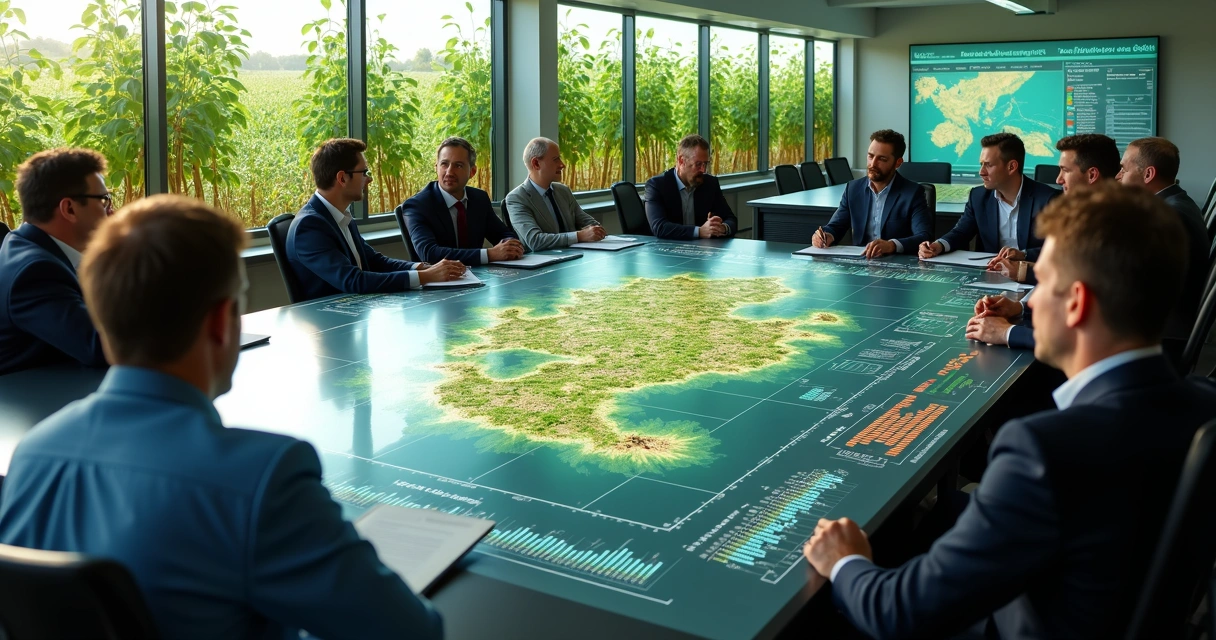 Painel de análise de dados agrícolas mostrando mapa de plantio e gráficos de rendimento 