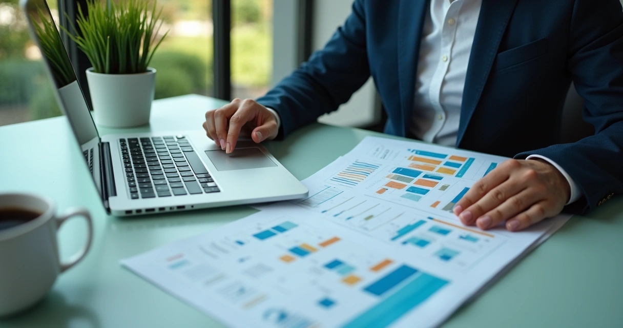 Profissional analisando relatórios e ajustando site para SEO 