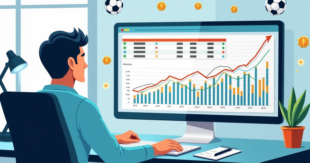 Pessoa com planilha, analisando dados de apostas em tela com gráficos e estatísticas