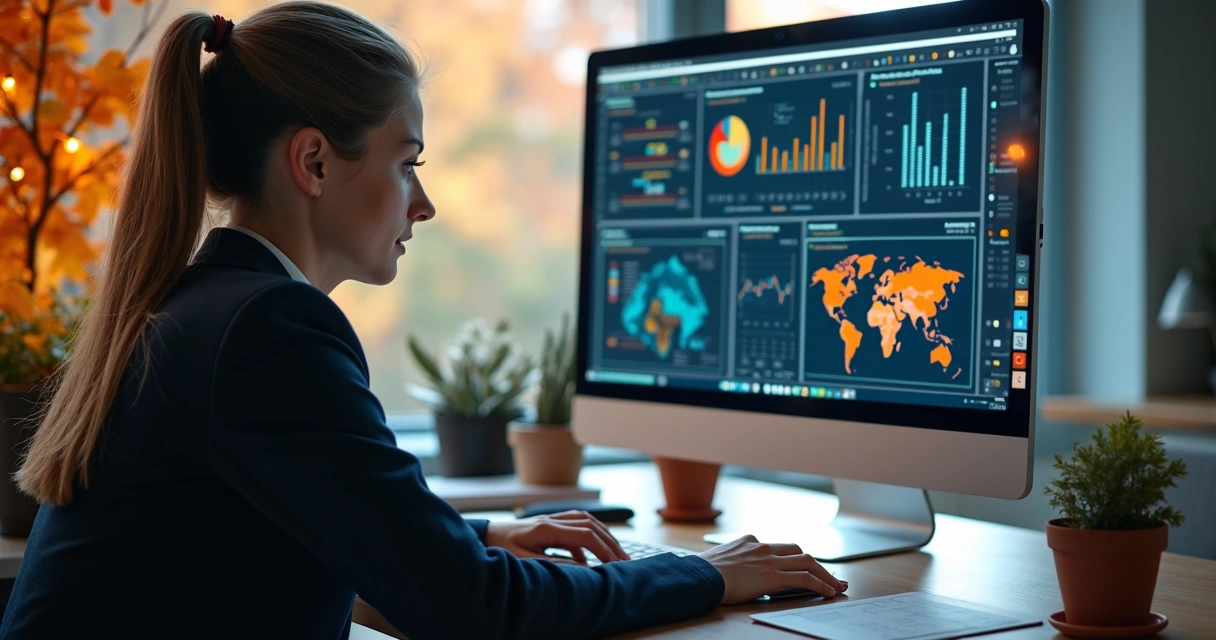 Profissional analisando listas de contatos em tela de computador 