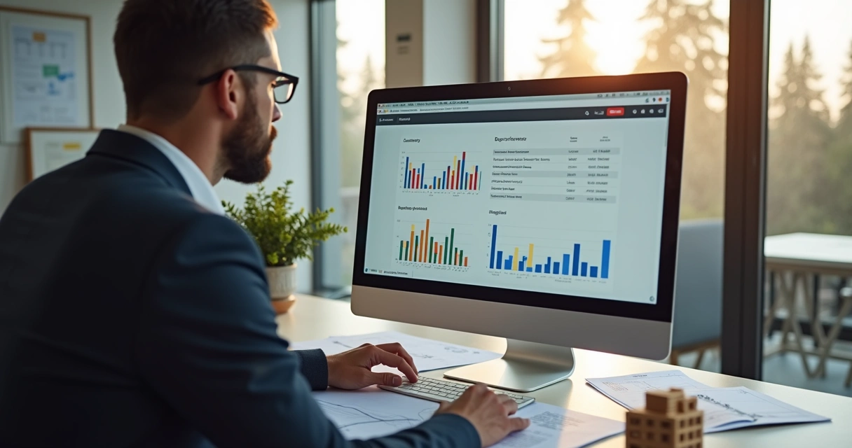 Arquiteto analisando gráficos de campanha Google Ads 