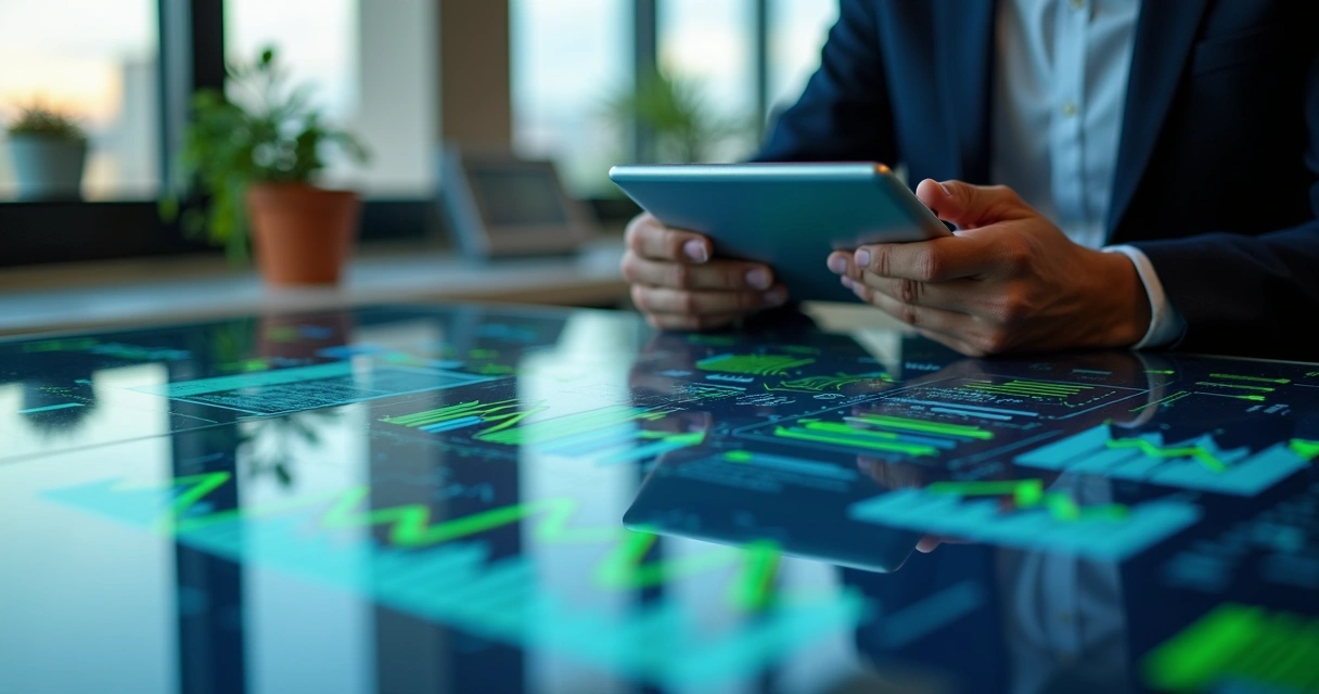 Profissional analisando dados de campanha digital em tablet