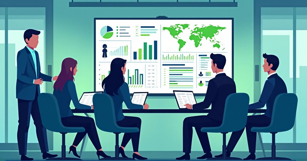 Equipe analisa dados de campanha política com gráficos em tela