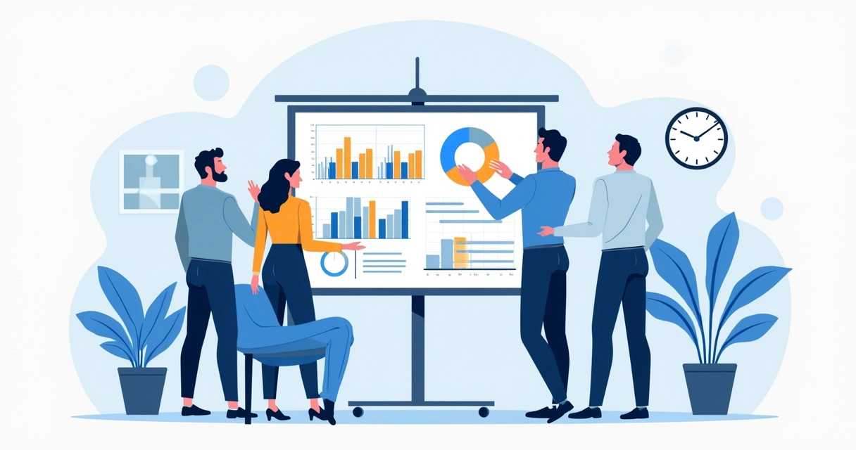 Equipe analisando gráficos de desempenho de chatbot