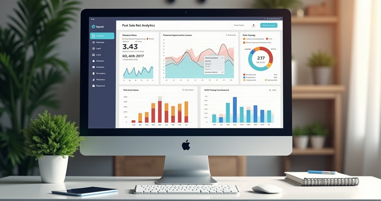 Gráfico de dados de clientes aparecendo em monitor de computador 