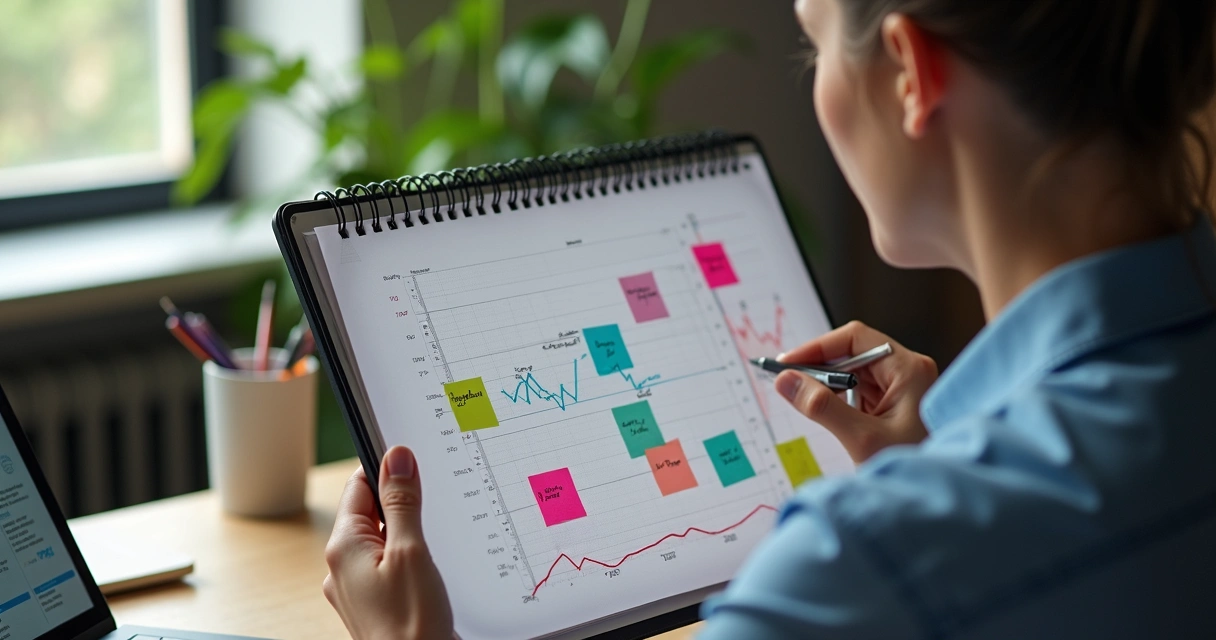 Pessoa analisando gráficos de vendas na tela 