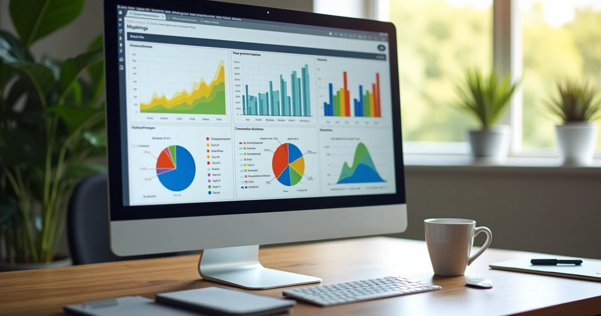 Dashboard colorido mostrando gráficos de vendas e análise de IA 