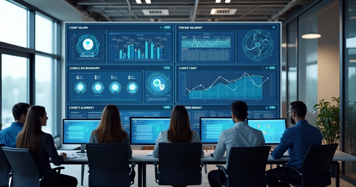 Painel digital com fluxos de dados e ícones de conformidade